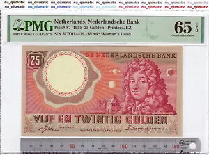 1955 オランダ 25 グルデン、PMG 65 EPQ、ジェム UNC、ピック# 87 78,045円