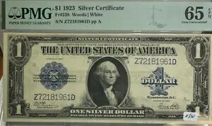 1923 1 ドル $1 シルバー証明書 PMG ジェム UNC 65 EPQ FR 238