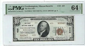 1929 ドル 10 国家通貨憲章 #428 イーストハンプトン PMG Gem Unc 64 EPQ タイプ 2