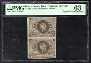 FR。 1232 5 セント第 2 発行端数通貨紙幣ノーカット ペア PMG UNC-63