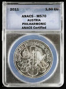 2011 オーストリア フィルハーモニー管弦楽団 1 オンス銀貨 1.5 ユーロ ANACS MS 70 | UNC BU