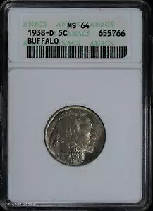 1938-D 5C バッファロー ニッケル ANACS MS 64 |未流通 UNC BU