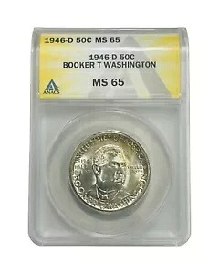 1946 D ブッカー T ワシントン シルバー 50c ハーフダラー ANACS MS65 65 UNC MS デンバー