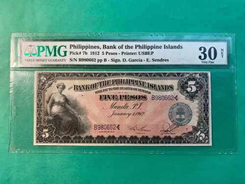 1912 フィリピン諸島銀行 5 ペソ B980662 P-7b PMG VF 30 NET|WORLD RESOURCE【QUEEN店】