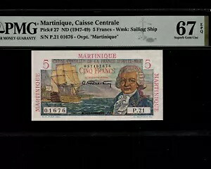 マルティニーク 5フラン 1947 P-27 * PMG スーパーブジェム Unc 67 EPQ * ハイグレード *｜WORLD RESOURCE【QUEEN店】