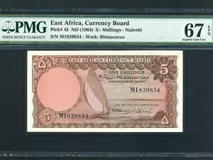 東アフリカ:P-45,5シリング、1964年*帆船*PMG S. Gem UNC 67 EPQ*|WORLD RESOURCE【QUEEN店】