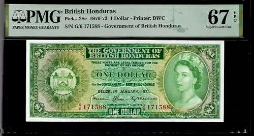 イギリス領ホンジュラス 1ドル 1971年 PMG 67 EPQ UNC P#28c プリンター BWC|WORLD RESOURCE【QUEEN店】