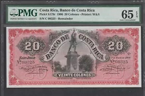 バンコ・デ・コスタリカ 1906 REMAINDR S179r 20 コロン PMG 65 EPQ 。ジェムUNC.｜WORLD RESOURCE【QUEEN店】