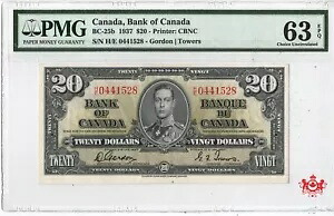 1937年 カナダ銀行 20ドル ゴードン/タワー ショートラン H/E0441528 - PMG UNC63 -- 114,400円