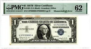 シリアル番号の不一致エラー Fr. 1621 $1 1957B 銀貨証明書。PMG Unc 62|WORLD RESOURCE【QUEEN店】