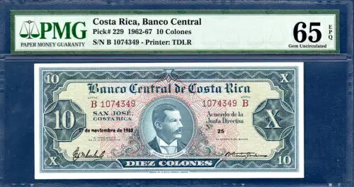 コスタリカ、10 コロンズ、1963 年、宝石 UNC-PMG65EPQ、P229|WORLD RESOURCE【QUEEN店】