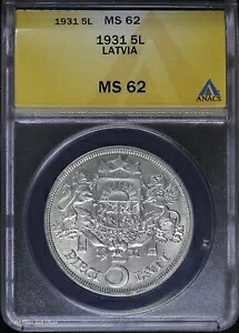 1931 5L ラトビア 5 ラティ ANACS MS 62 |シルバー非流通 UNC｜WORLD RESOURCE【QUEEN店】 52,800円