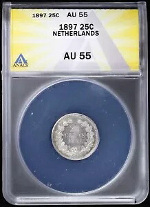 オランダ 1897年 25セント銀貨 ANACS AU55 (UNCについて) ウィルヘルミナ・ハルバード|WORLD RESOURCE【QUEEN店】