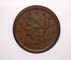 1853 編み込みヘア ラージ セント 1c ANACS MS63 BN #218 UNC 未流通 ECC&C, Inc. 82,280円