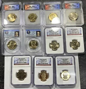 ロット (11) $1 PF/UNC 等級大統領ドル ICG、NGC、PCGS 混合等級 8333