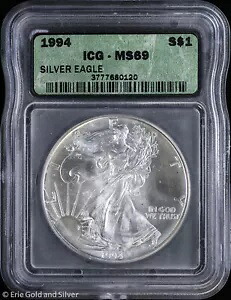 1994 $1 アメリカン シルバー イーグル ICG MS 69 |未流通 UNC BU