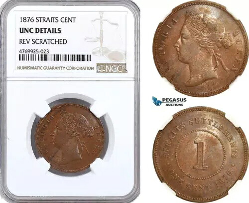 AH20、海峡集落、ビクトリア州、1 セント 1876、カルカッタ造幣局、NGC UNC 詳細 65,945円