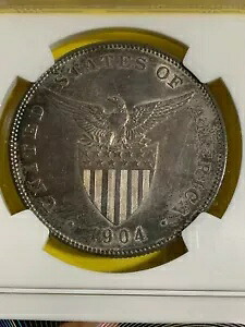 米国フィリピン 1 ペソ 1904-P NGC UNC 詳細、クリーニング済み、美しい調色