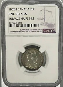 1902H カナダ 25 セント NGC UNC 詳細