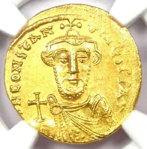 ビザンチン コンスタンス II AV ソリダス 金貨 641-668 AD - 認定 NGC MS (UNC)