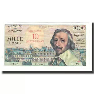 [#173250] フランス、1000 フランに 10 ヌーボー フラン、1957-03-07、D.327、UNC