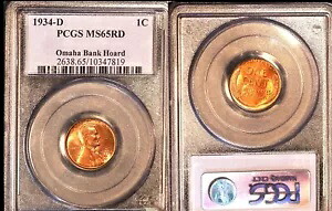 1934-D 1C PCGS MS65RD-レア オマハ銀行の貯蓄庫- リンカーン スモール セント