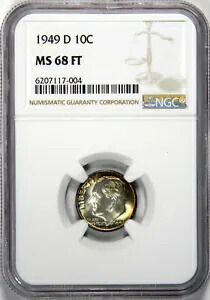 1949-D ルーズベルト ダイム ~ スーパー ジェム UNC.レインボートーンのフルトーチ！ NGC MS68FT！