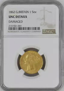 :1862 イギリス ビクトリア ゴールド ソブリン NGC UNC 詳細 ロー ポップ ハイグレード
