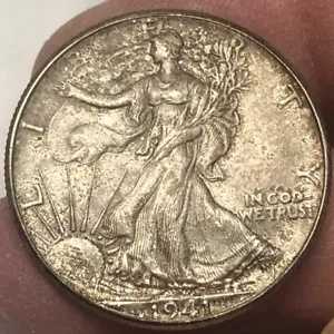1941 UNC ウォーキング リバティ シルバー ハーフダラー。 BU、ペッパーグレートーンを選択。 #md1