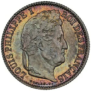 モネ フランス - ルイ フィリップ イエル - 1-2 フラン 1838 B ルーアン - NGC MS 67 - UNC-