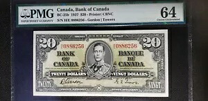 カナダ銀行 1937 BC-25b $20 プレフィックス H/E ゴードン タワーズ (SN:H/E0886256) CUNC 64｜WORLD RESOURCE【QUEEN店】