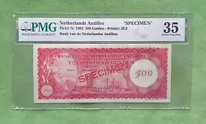 オランダ領アンティル 500 グルデン 1962 「標本」 VF 30 PMG 紙幣