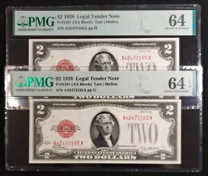 1928 年 $2 法定通貨紙幣 PMG 64 EPQ ?連続?