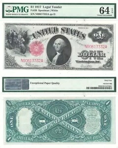 1917 年 $1 法定通貨札 F-39 PMG Ch Unc-64 EPQ