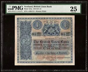 スコットランド 1 ポンド 1914 P:151a VF (25 PMG) 英国リネン銀行