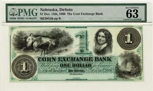 1860 年 12 月 12 日 $1 コーン取引銀行 De Soto Nebraska Haxby# OBSNE20G2b PMG CH63