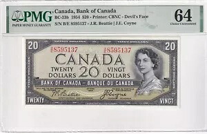 カナダ、20 ドル、1954 年、UNC、p70b、悪魔の顔|WORLD RESOURCE【QUEEN店】