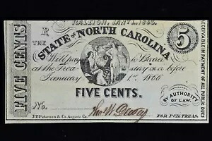 1863 年 5C 廃止された紙幣 ? ノースカロライナ州 ? AU ほぼ UNC ?信頼できる? 37,895円
