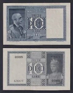 紙幣 イタリア 10 リラ帝国 1938 P-25b SUP/AU