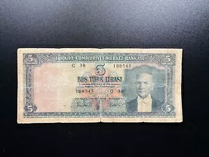 トルコ 5 リラ紙幣 1930 年古い流通レア紙幣銀行券 P-173 37,895円
