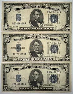 1934-D $5 シルバー証明書 - ロット 3 - クラーク/スナイダー - ブルー シール ?COINGIANTS?
