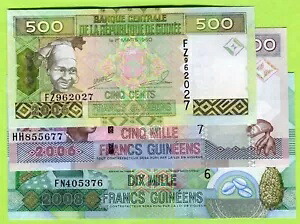 ギニア 500、5000、10000 フラン 2006、2008 P39a、41a、42b UNC 37,895円