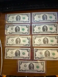 Lot (9) $2 UNC Notes ジェファーソンが大統領に就任した年ごとに、歴史の一部を自分のものにしましょう! 37,895円