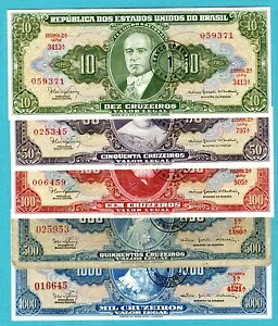 ブラジル 1、5、10、20 センタボス、1 クルゼイロ ND(1966) P183 - P187 G/UNC