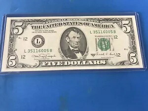1988 年 5 ドル 5 ドル連邦準備銀行券 AU-UNC、ロット #24b 37,895円