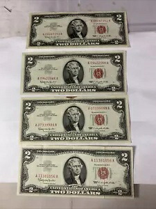 1963 年 $2.00 米国紙幣。合計 4 ノート 非常に良い状態