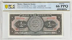 メキシコ 1970 1 ペソ PCGS 認定紙幣 ジェム UNC 66 PPQ ピック 59L