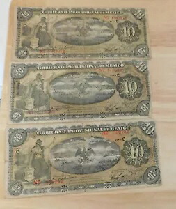 3 - 1914 ゴビエルノ暫定デ メキシコ ベラクルス 10 ペソ紙幣通貨 Sr C