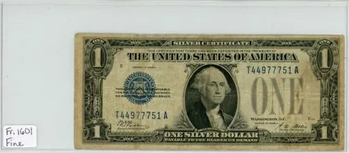 1928A $1 「ファニー バック」 シルバー 証明書 Fr#1601、良好な状態 T44977751A