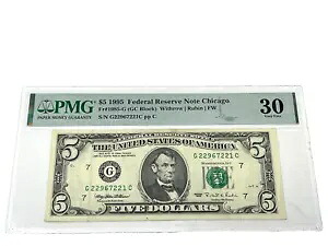 1995年 $5 5ドル、連邦準備銀行紙シカゴ、PMG 30 Very Fine、(#10)